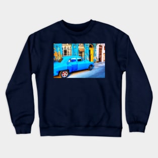 Blue Car In Havana, Cuba Crewneck Sweatshirt